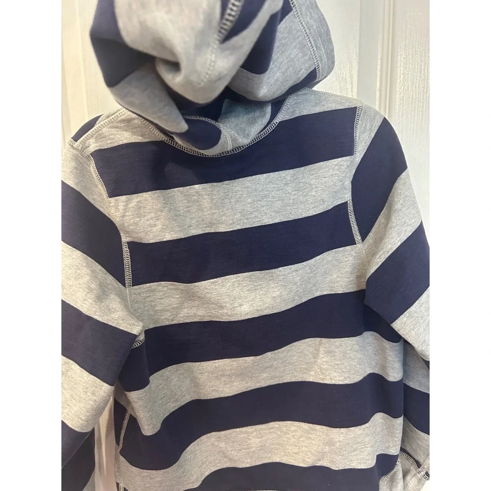 Hanna Andersson Navy Gray Striped Full‎ Zip Cotton Hoodie Sweatshirt 130 k7105